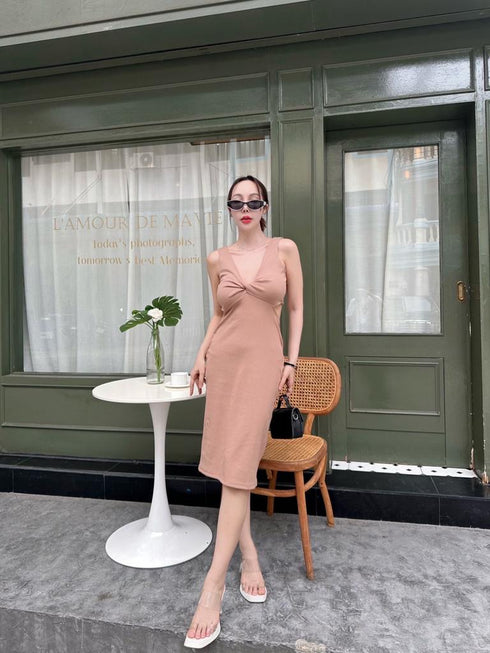 Evening V-neck Cut out Waist Split Fitted Dresses